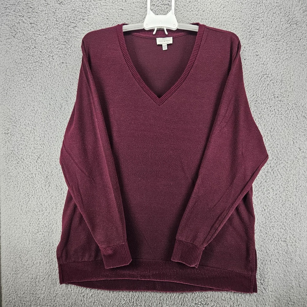 Lucky‎ Brand Mens XXL V-Neck Sweater Burgundy Heather Viscose Blend Pullover